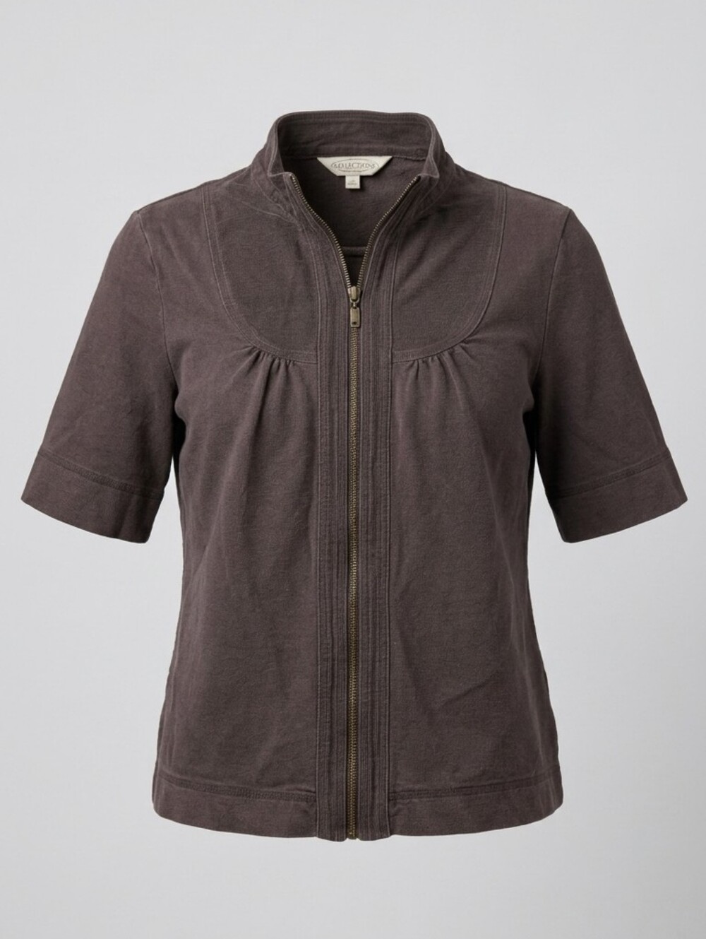 Northern Reflection Brown Short Sleeve Full Zip Romantic Casual Women Jacket XL